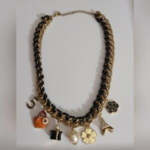 Enamel 5 purse flower pearls gold chain necklace designer style